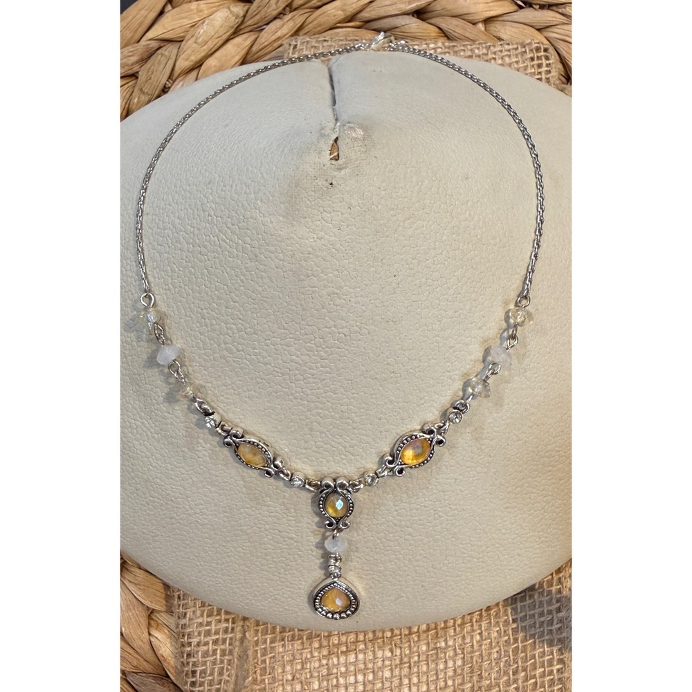 Vintage Avon silver-tone Y-necklace and Pierced earring sets yellow Teardrop - Picture 4 of 11